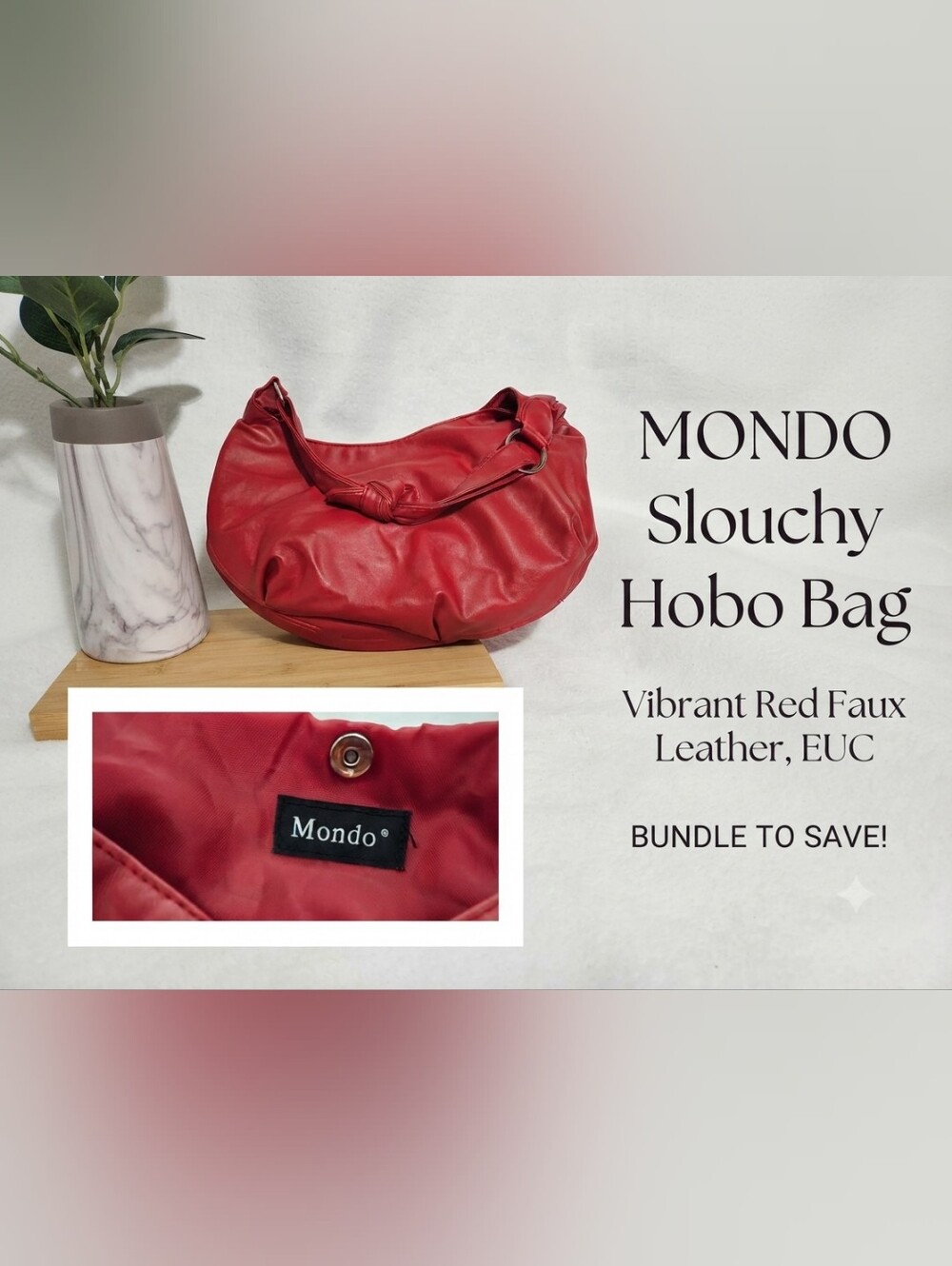 Mondo Faux Leather Vibrant Red Slouchy Hobo Shoulder Handbag